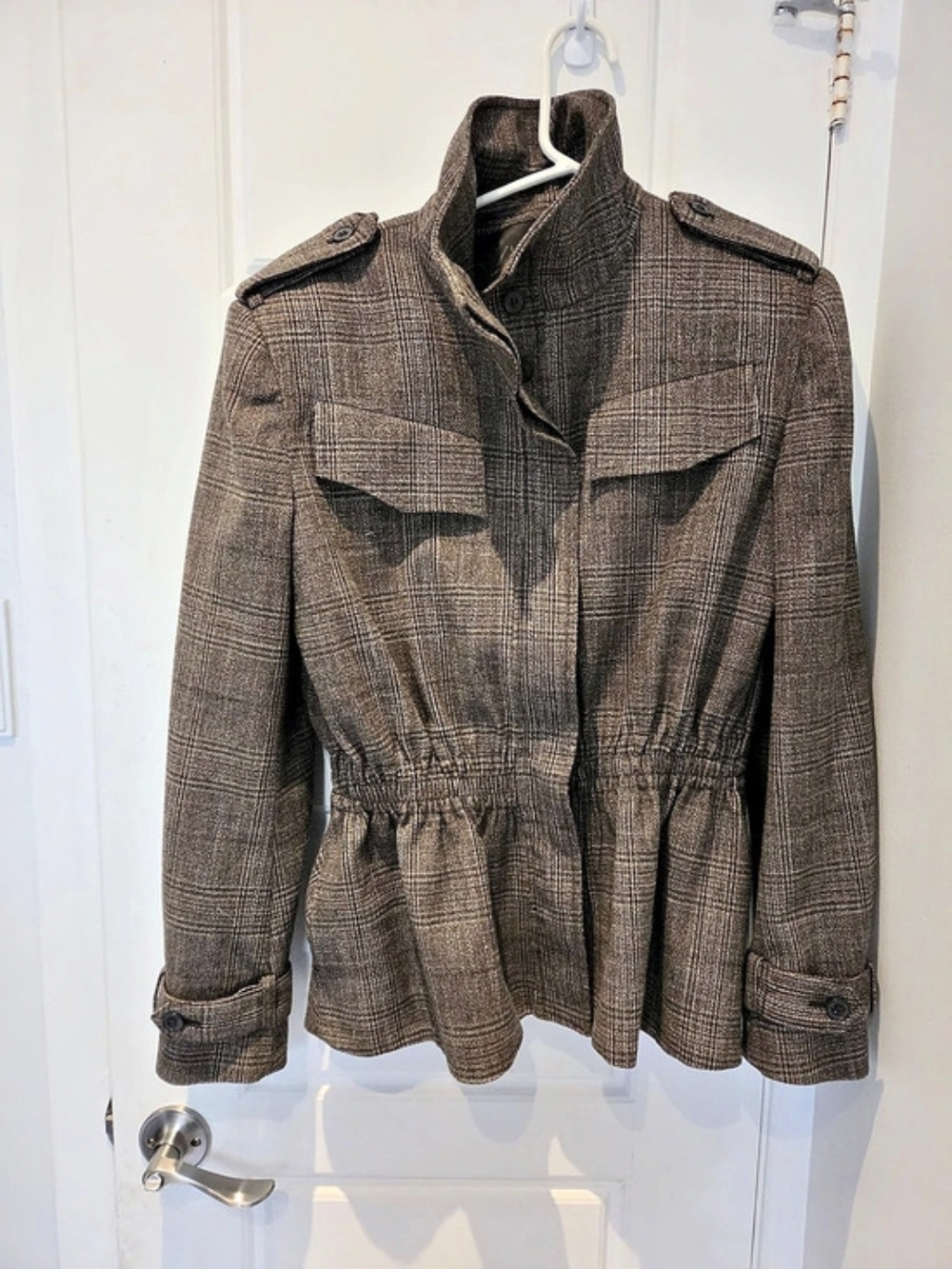 Zara Checkered Utility Jacket in Brown Size Small Like New